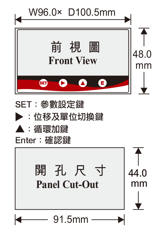 MT60W 數位交流 KWH/KW.A.V 集合式電錶尺寸