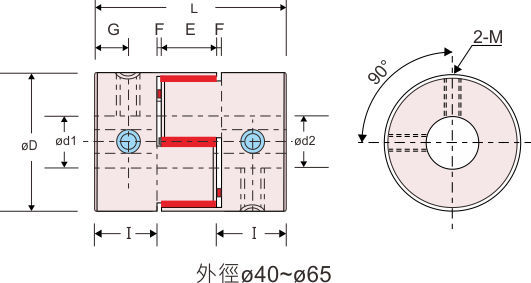 鋁合金聯軸器SRJ訂購型號:SRJ- øD - ød1 × ød2-ø40~ø65