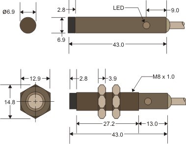 FFUBA圓柱型光電7Φ & M8系列產品尺寸
