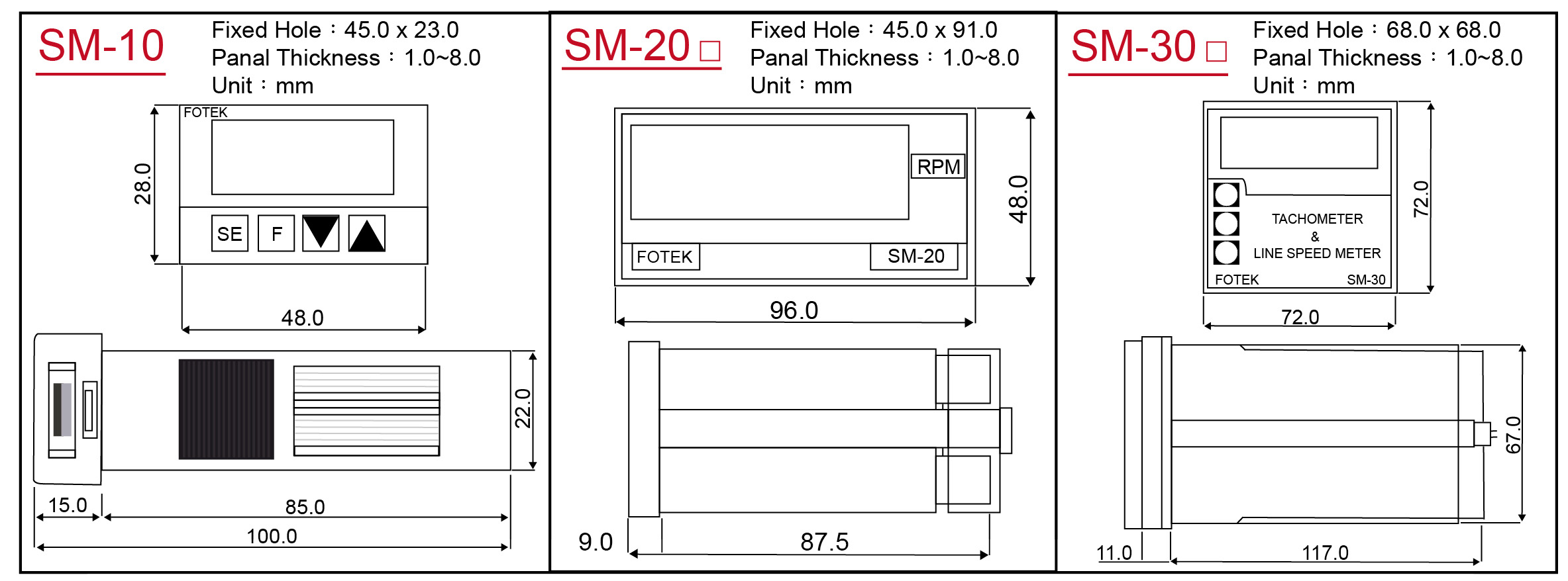 轉速(線速)表產品外型尺寸SM-10/SM-20☐/SM-30☐