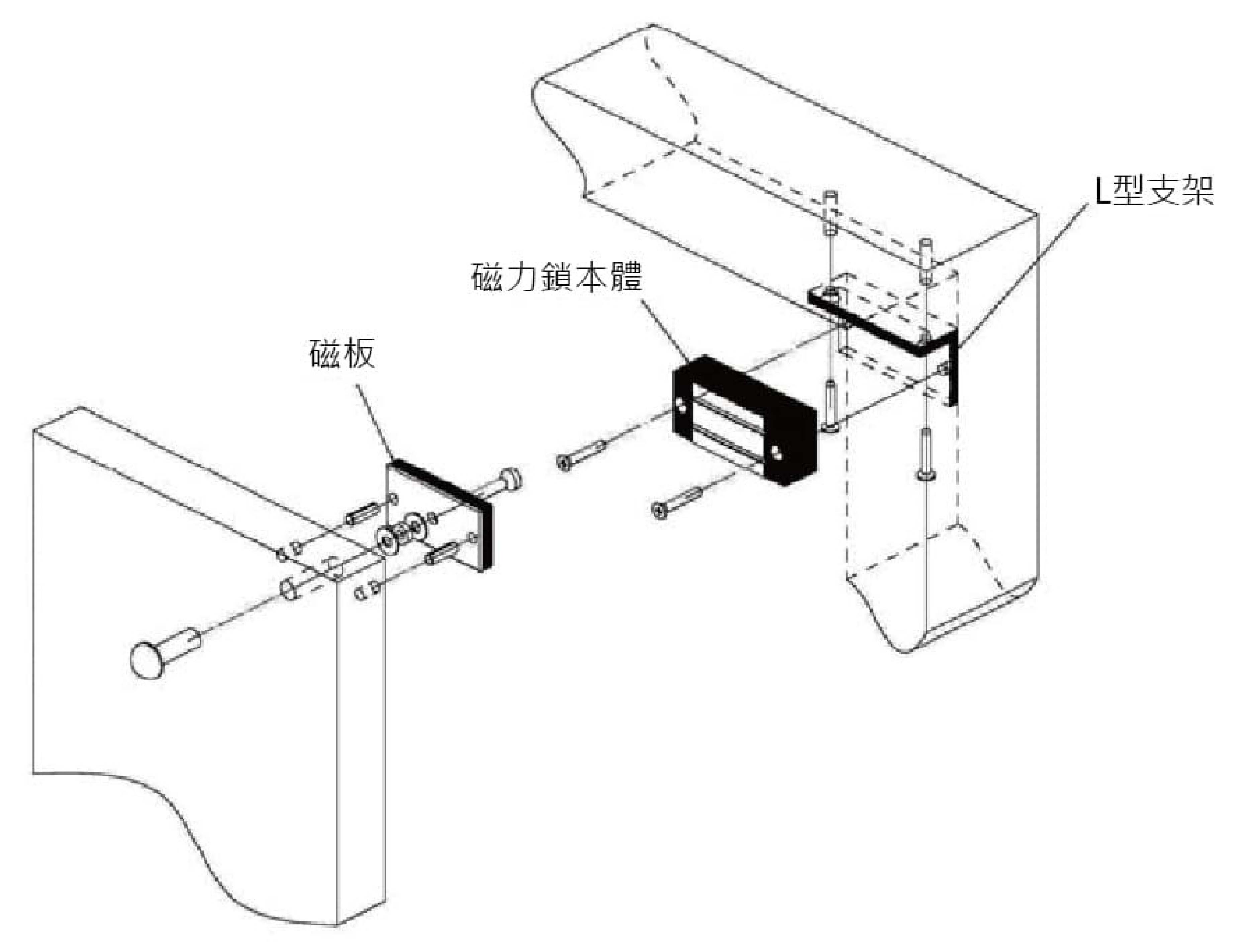 安裝圖(L型支架/磁板/磁力鎖本體)