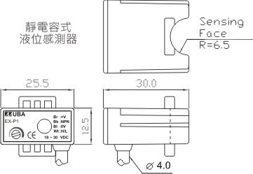 產品尺寸(靜電容式液位感測器)