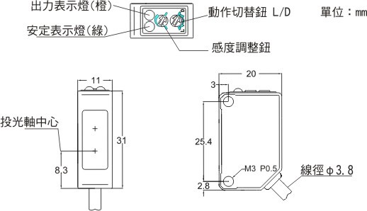FFUBA標準型光電感測器產品尺寸