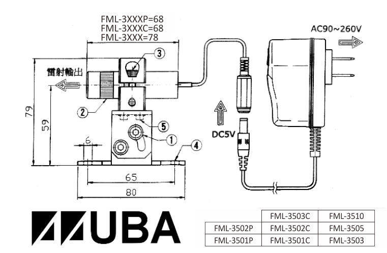 十字線雷射標示器FML-3000C(焦距可調型)產品尺寸