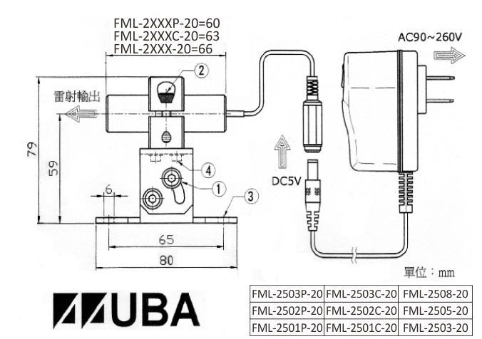 直線式雷射標線器FML-2000系列(固定焦距型)產品尺寸