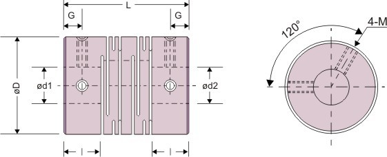 鋁合金聯軸器SCT 訂購型號:SCT - øD - ød1 × ød2