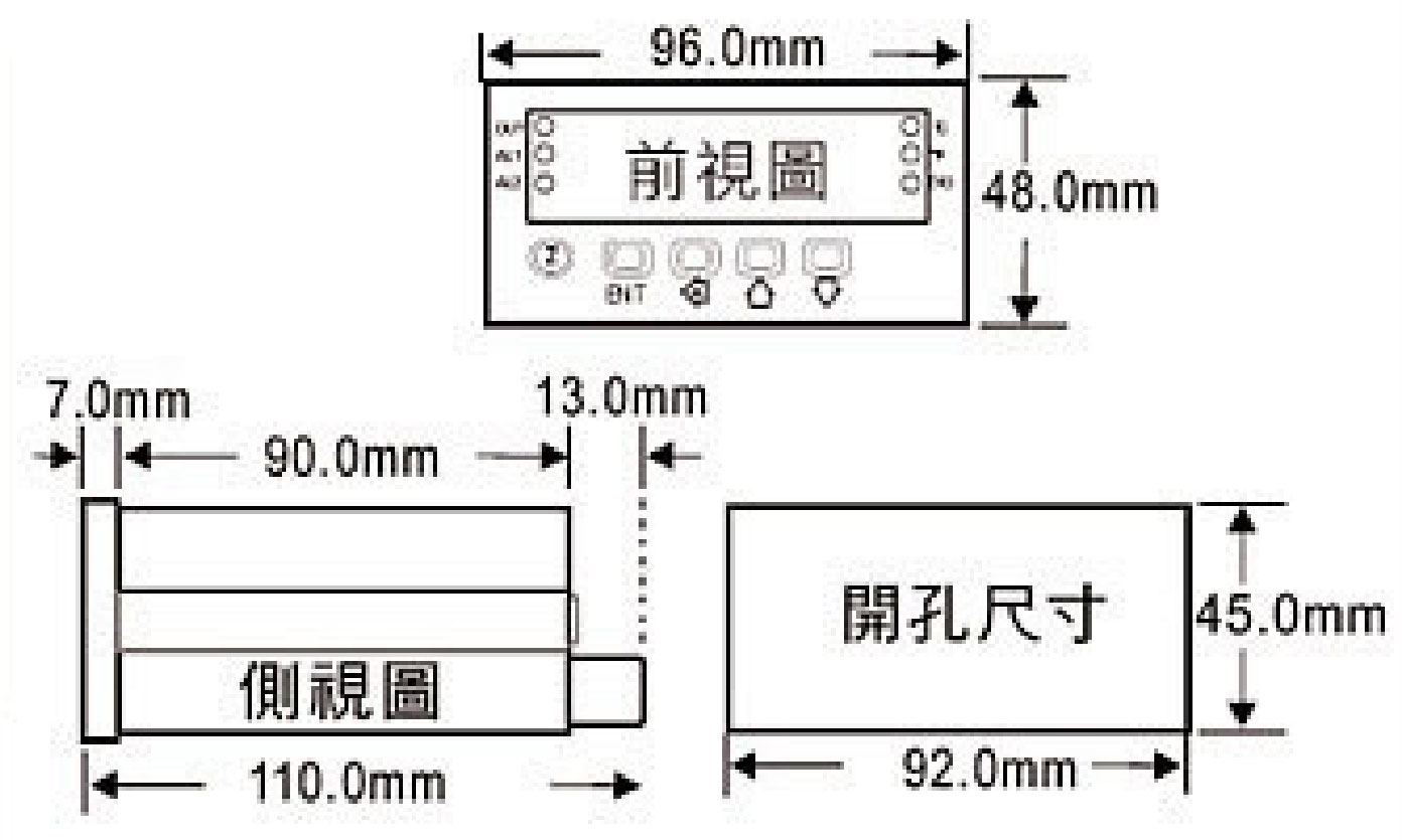 MT5T 5位數48*96熱電偶溫度.RS-485控制錶尺寸